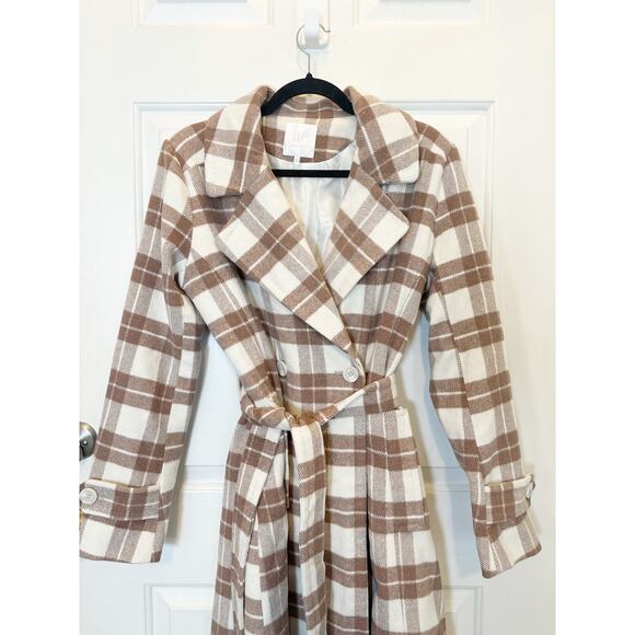Rachel Parcell Coat Women's Medium Brown/White Plaid Belted Tailored Overcoat - Picture 5 of 9